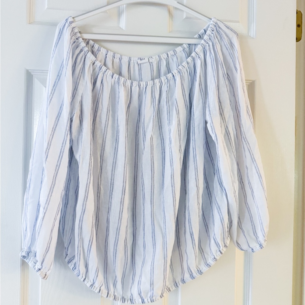 Gap Striped Blue and White Women's Linen Top, Size L, ptp 22”
